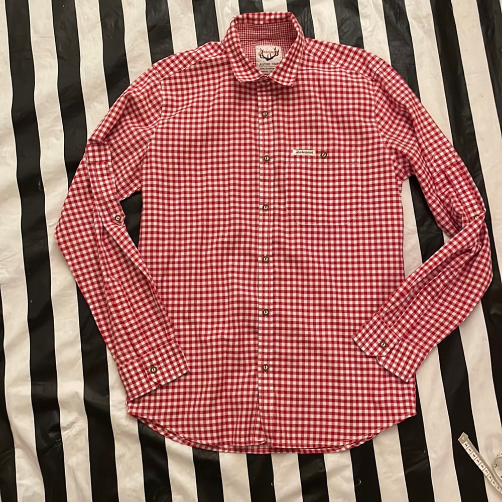 Stockerpoint Sz S Red & White Gingham Comfort Fit Button Down Shirt